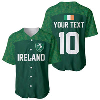 Green rugby baseball jersey set showing front and back; IRFU shamrock and number 10