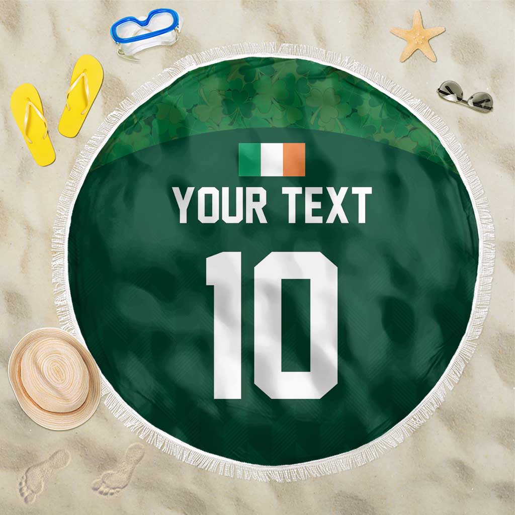 Green round beach blanket with fringe, custom 'Your Text' and large 10 centered