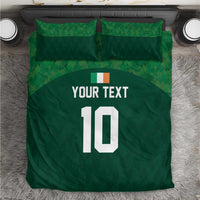Green bedding set: duvet with 'YOUR TEXT' and large '10', plus matching pillowcases