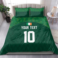 Green bedding set with 'YOUR TEXT' and large '10' on duvet, two matching pillowcases