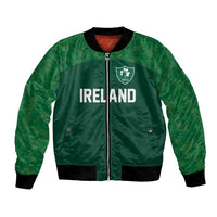 Green bomber jacket, full-zip front, ribbed cuffs, Ireland graphic and IRFU logo