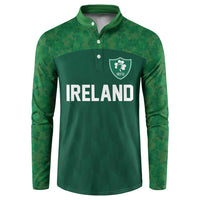 Green rugby button sweatshirt with IRFU crest and IRELAND front print