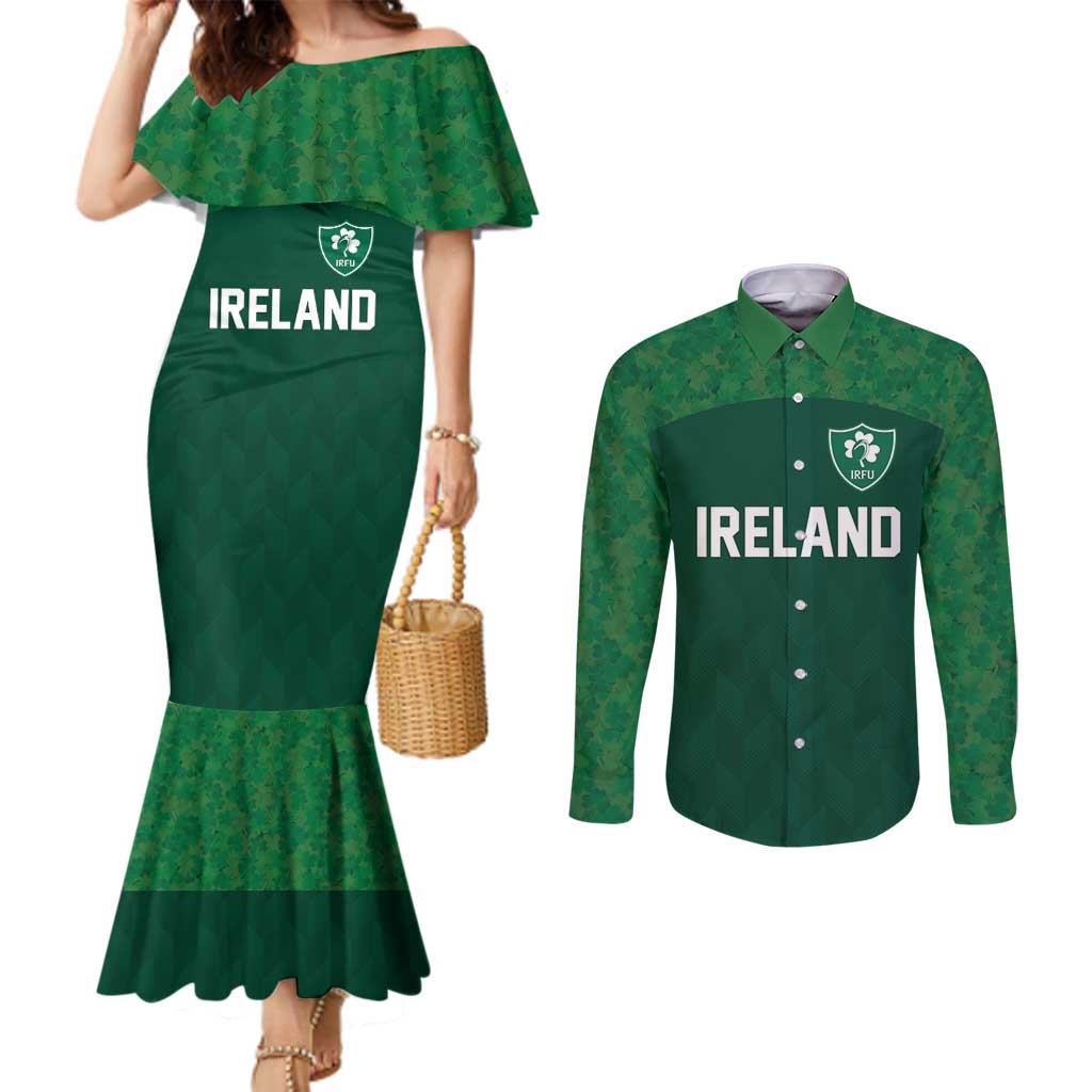 Custom Ireland Rugby Go Shamrocks Couples Matching Mermaid Dress and Long Sleeve Button Shirt