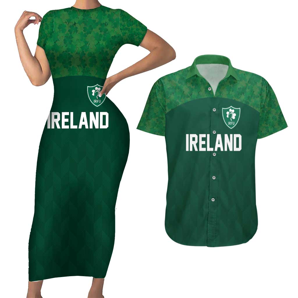 Custom Ireland Rugby Go Shamrocks Couples Matching Short Sleeve Bodycon Dress and Hawaiian Shirt - Wonder Print Shop