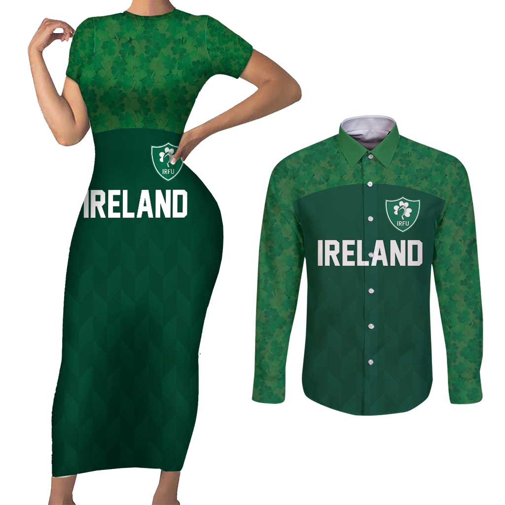 Custom Ireland Rugby Go Shamrocks Couples Matching Short Sleeve Bodycon Dress and Long Sleeve Button Shirt - Wonder Print Shop