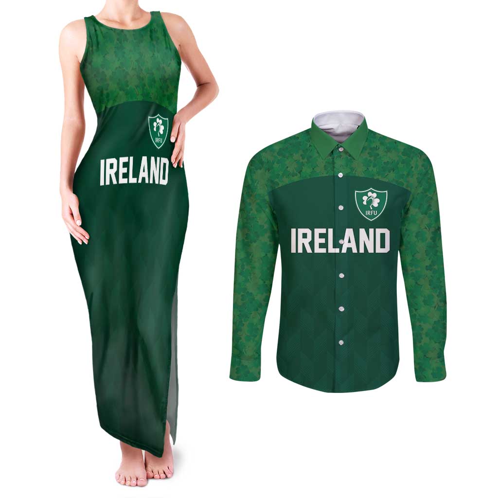 Custom Ireland Rugby Go Shamrocks Couples Matching Tank Maxi Dress and Long Sleeve Button Shirt - Wonder Print Shop