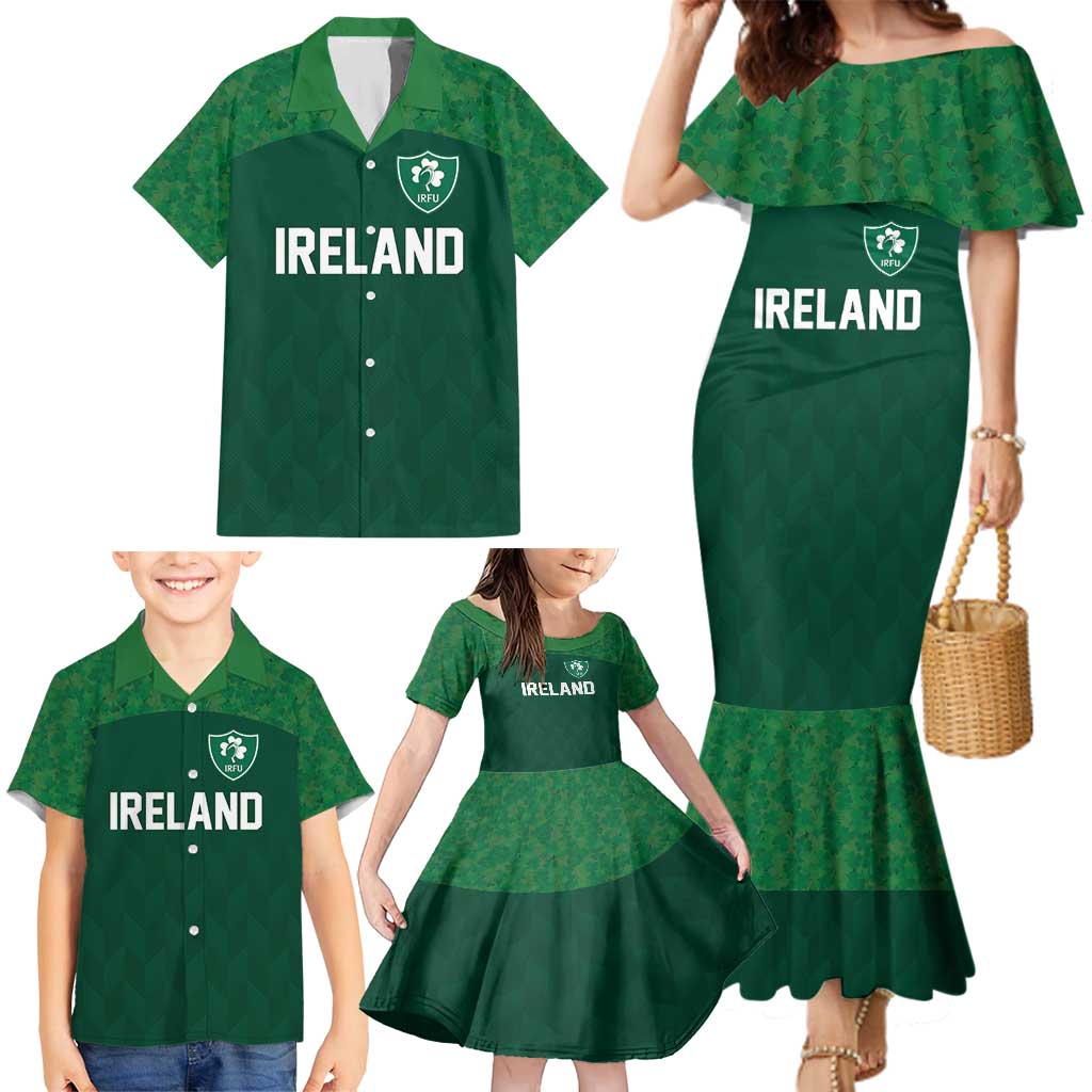 Custom Ireland Rugby Go Shamrocks Family Matching Mermaid Dress and Hawaiian Shirt - Wonder Print Shop