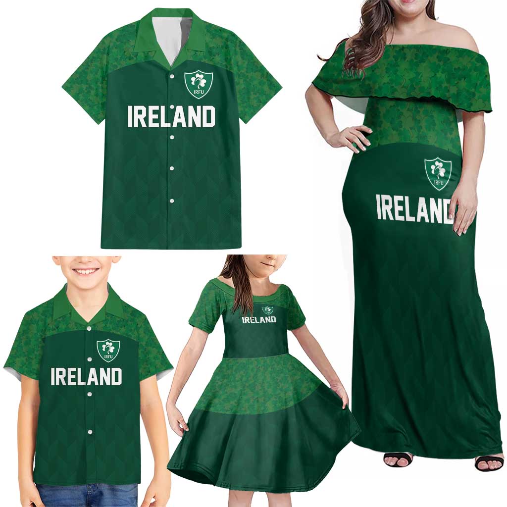 Custom Ireland Rugby Go Shamrocks Family Matching Off Shoulder Maxi Dress and Hawaiian Shirt - Wonder Print Shop