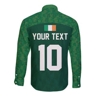 Green long-sleeve rugby button shirt with Your Text and 10 back print