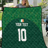 Green quilt with diamond stitching, custom text and large number 10 in white