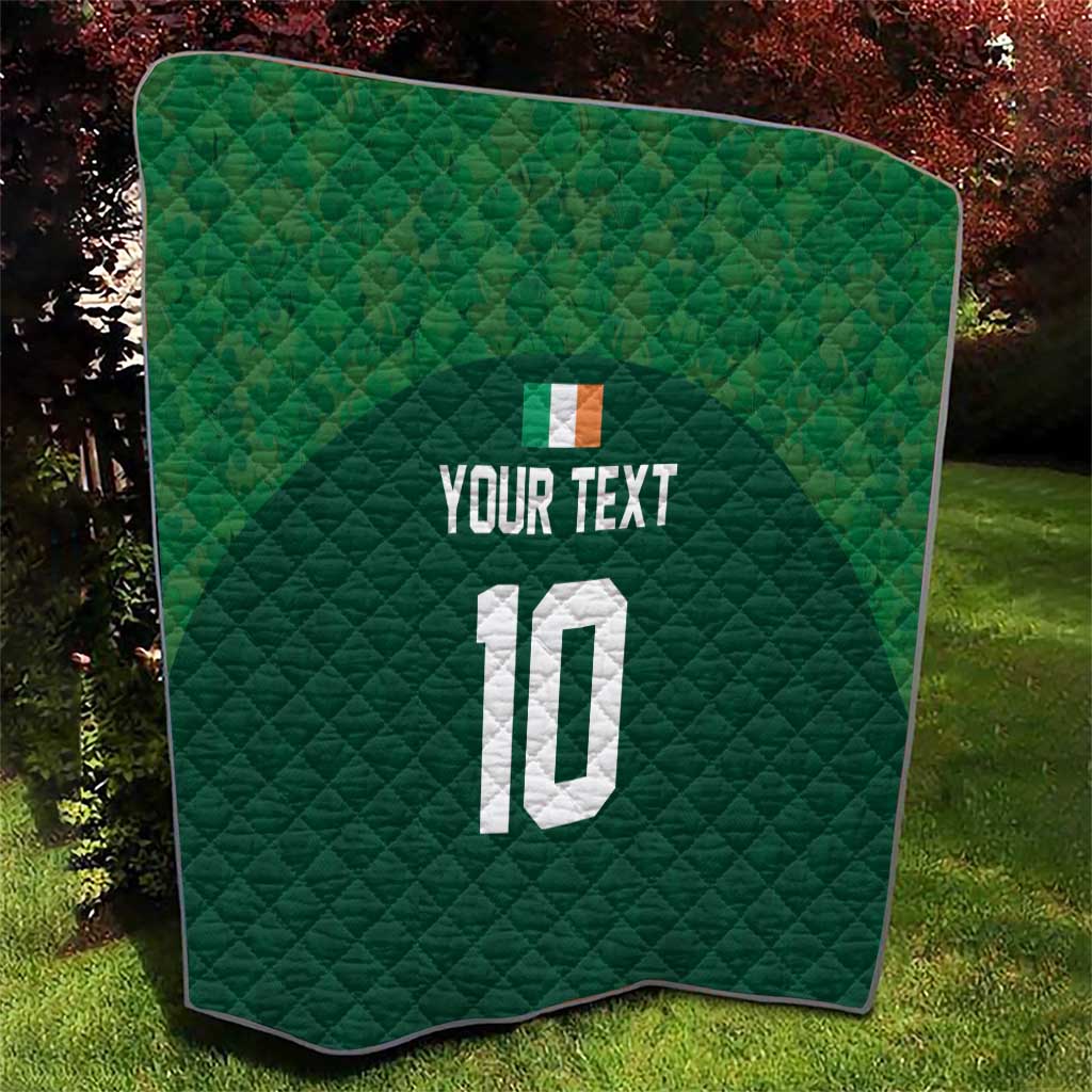 Green quilt with diamond pattern, custom text and number 10 displayed on top