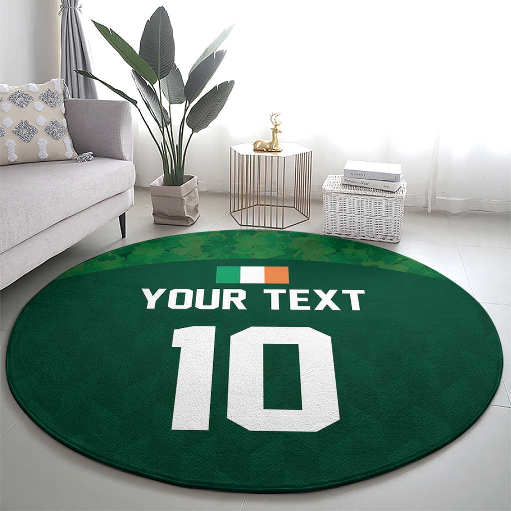 Green round rug carpet with custom text and large white number 10