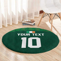 Green round rug carpet with custom text and large white number 10