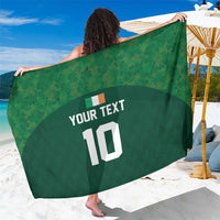 Green custom sarong with YOUR TEXT and number 10 printed on front wrap