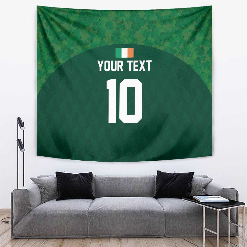 Green fabric tapestry with custom text and large number 10, rectangular wall hanging
