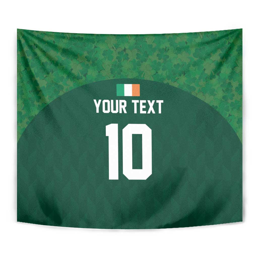 Green tapestry close view with custom text and large number 10, centered panel