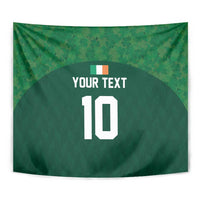 Green tapestry close view with custom text and large number 10, centered panel