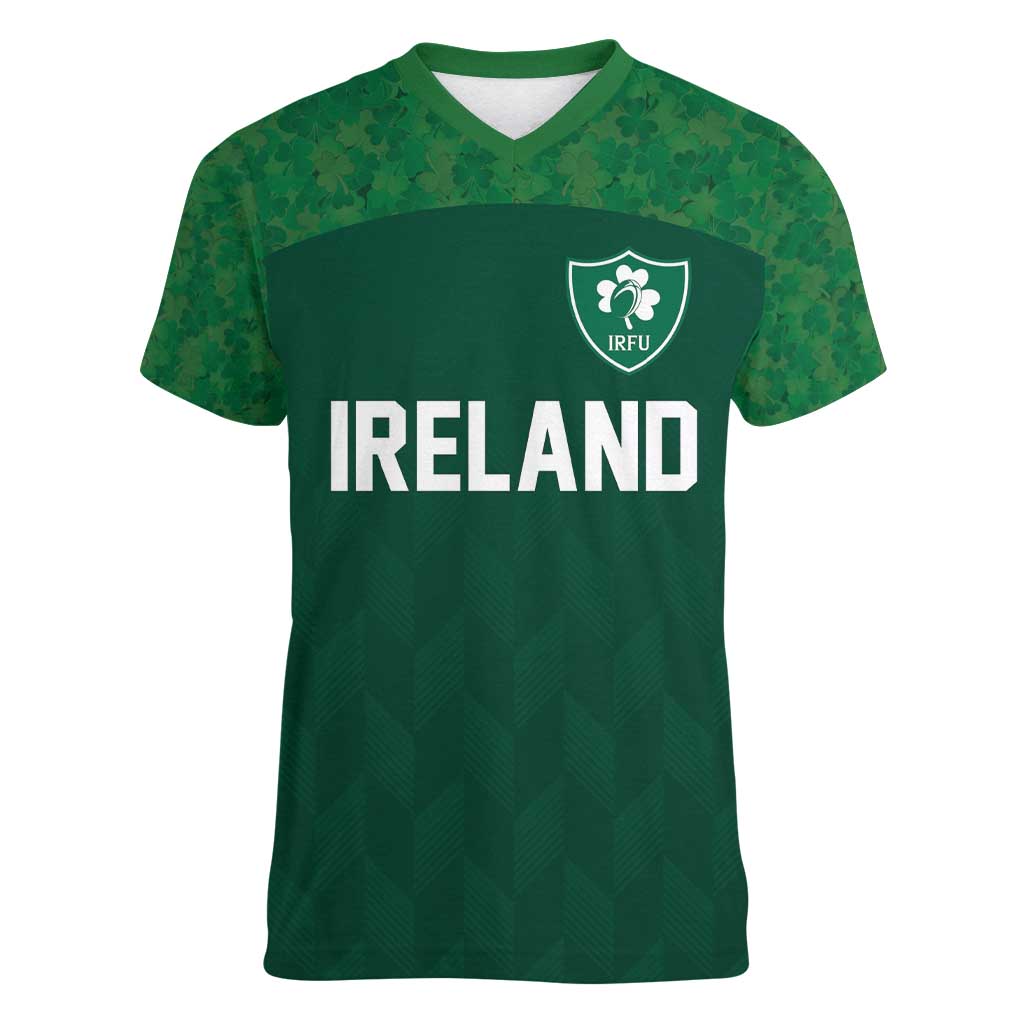 Custom Ireland Rugby Go Shamrocks Women V-Neck T-Shirt