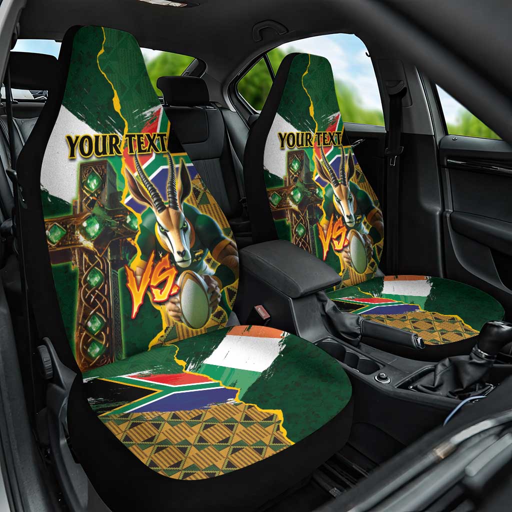 Personalized South Africa Versus Ireland Rugby Car Seat Cover The Springbok Mascot and Celtic Cross Together - Wonder Print Shop