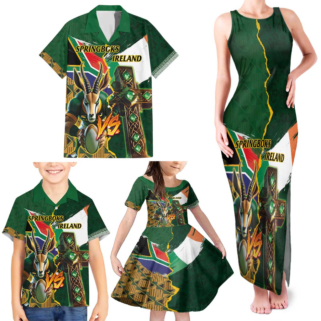 Personalized South Africa Versus Ireland Rugby Family Matching Tank Maxi Dress and Hawaiian Shirt The Springbok Mascot and Celtic Cross Together - Wonder Print Shop