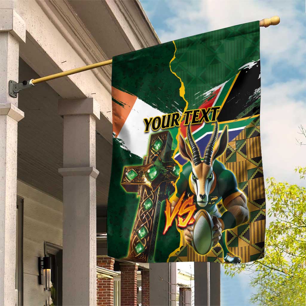 Personalized South Africa Versus Ireland Rugby Garden Flag The Springbok Mascot and Celtic Cross Together - Wonder Print Shop