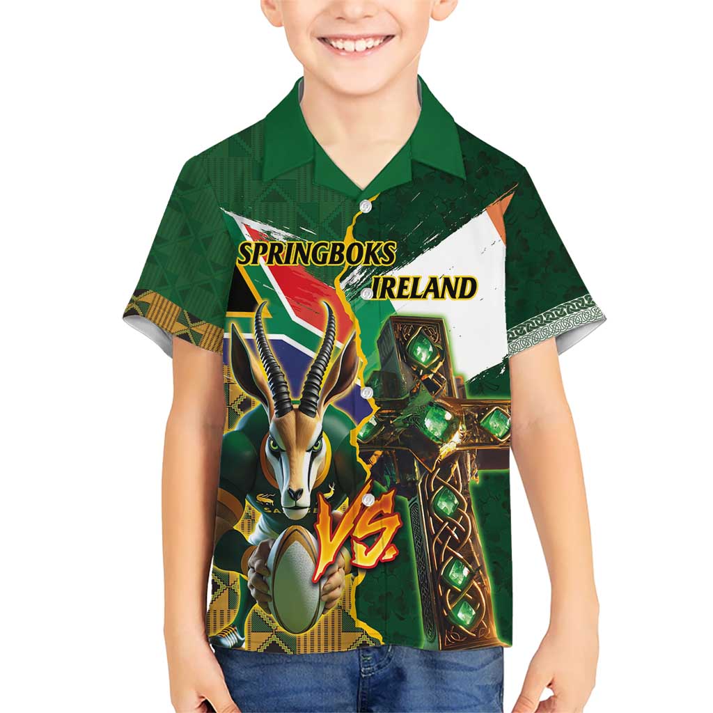 Personalized South Africa Versus Ireland Rugby Kid Hawaiian Shirt The Springbok Mascot and Celtic Cross Together - Wonder Print Shop