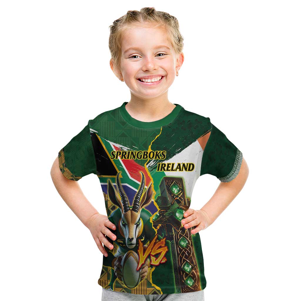 Personalized South Africa Versus Ireland Rugby Kid T Shirt The Springbok Mascot and Celtic Cross Together - Wonder Print Shop