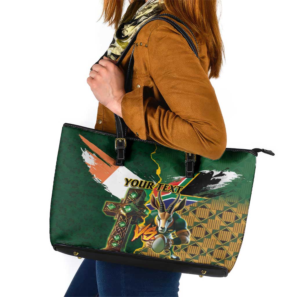 Personalized South Africa Versus Ireland Rugby Leather Tote Bag The Springbok Mascot and Celtic Cross Together - Wonder Print Shop