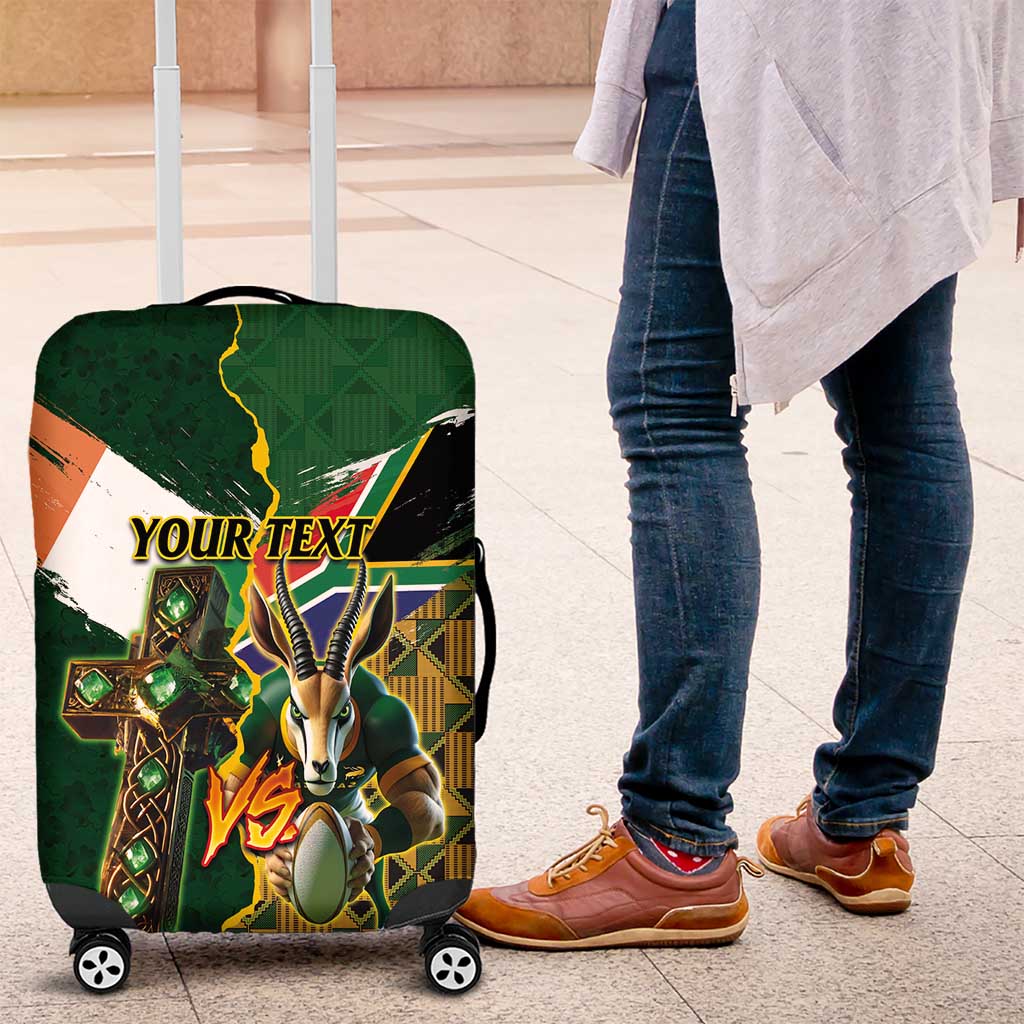 Personalized South Africa Versus Ireland Rugby Luggage Cover The Springbok Mascot and Celtic Cross Together - Wonder Print Shop