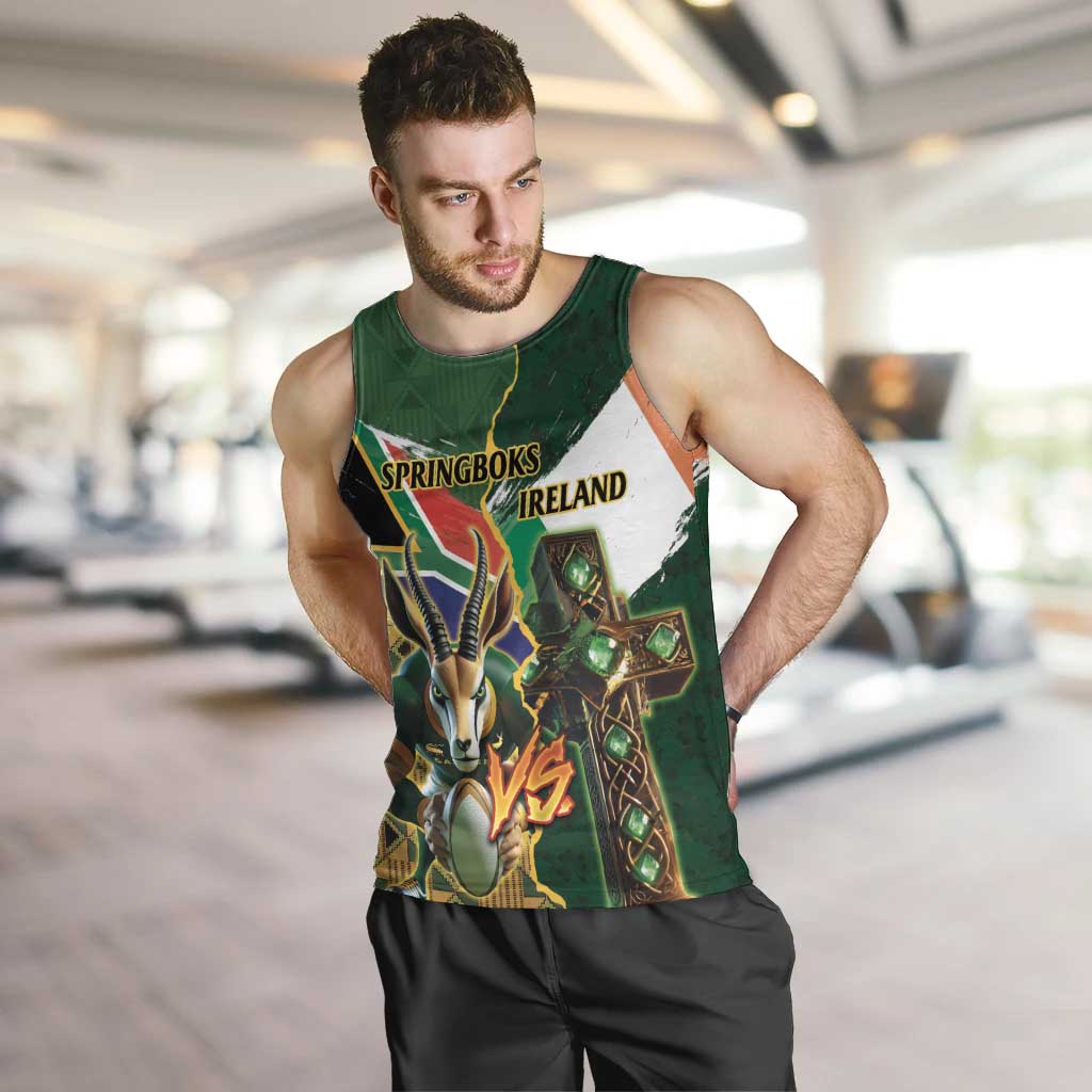 Personalized South Africa Versus Ireland Rugby Men Tank Top The Springbok Mascot and Celtic Cross Together - Wonder Print Shop