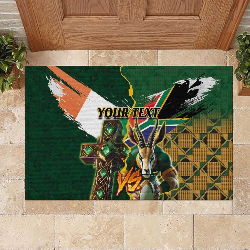 Personalized South Africa Versus Ireland Rugby Rubber Doormat The Springbok Mascot and Celtic Cross Together