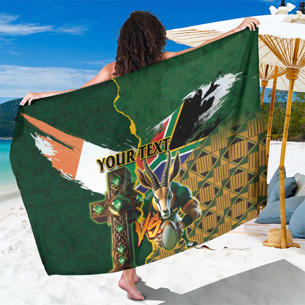 Personalized South Africa Versus Ireland Rugby Sarong The Springbok Mascot and Celtic Cross Together