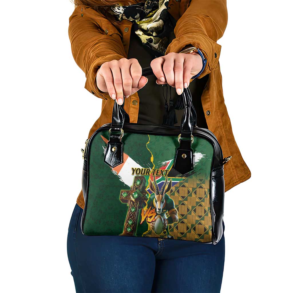 Personalized South Africa Versus Ireland Rugby Shoulder Handbag The Springbok Mascot and Celtic Cross Together