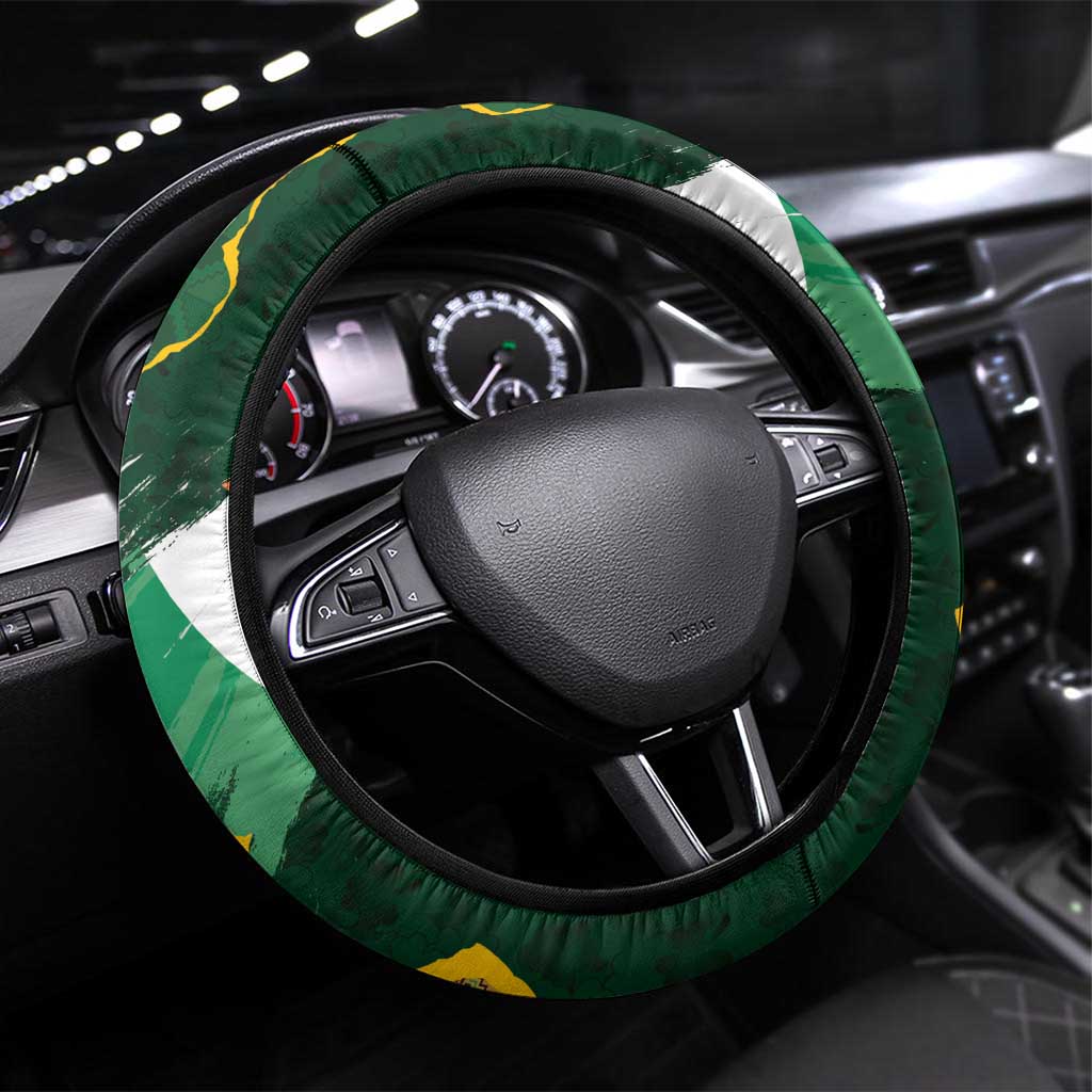 South Africa Versus Ireland Rugby Steering Wheel Cover The Springbok Mascot and Celtic Cross Together