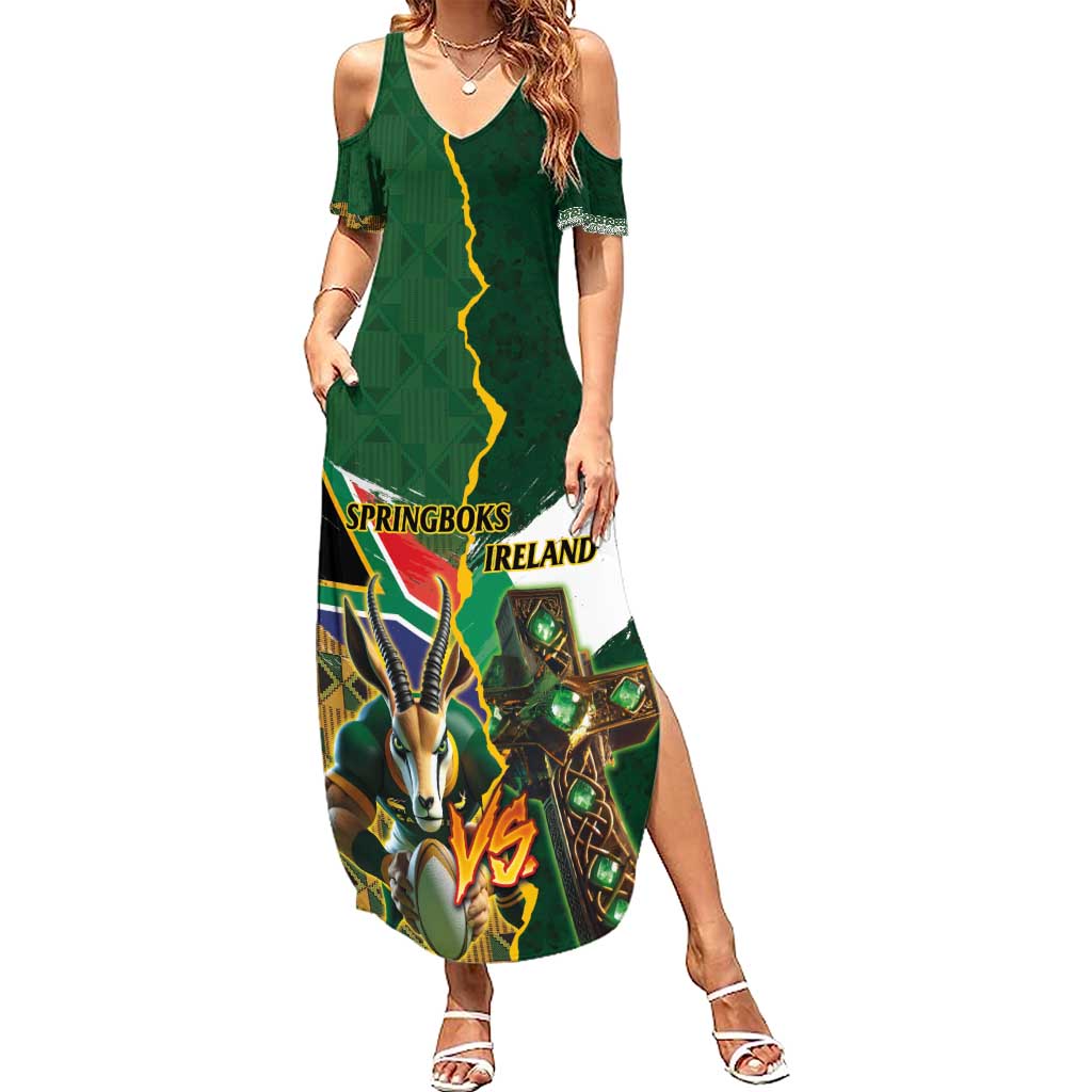 Personalized South Africa Versus Ireland Rugby Summer Maxi Dress The Springbok Mascot and Celtic Cross Together