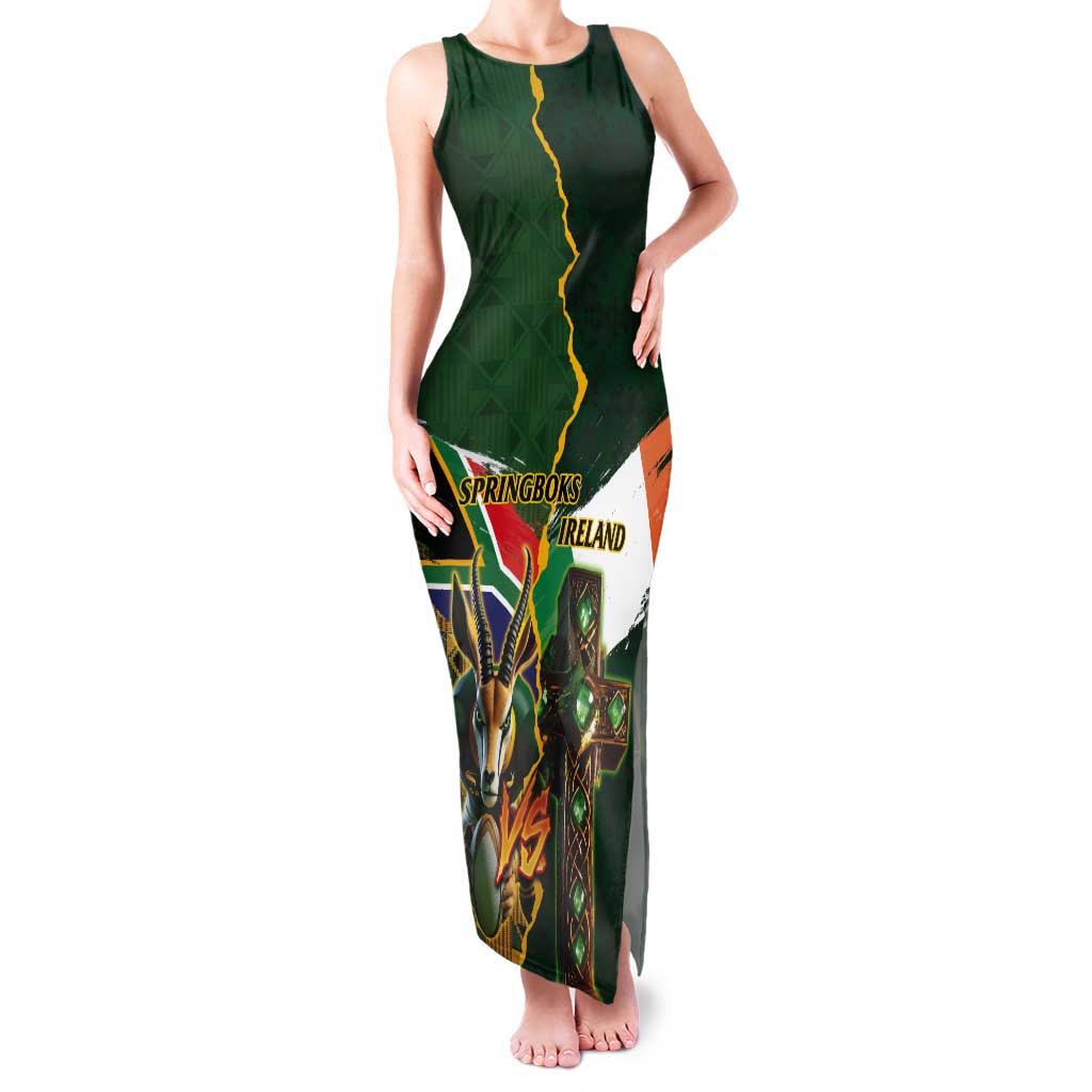 Personalized South Africa Versus Ireland Rugby Tank Maxi Dress The Springbok Mascot and Celtic Cross Together - Wonder Print Shop