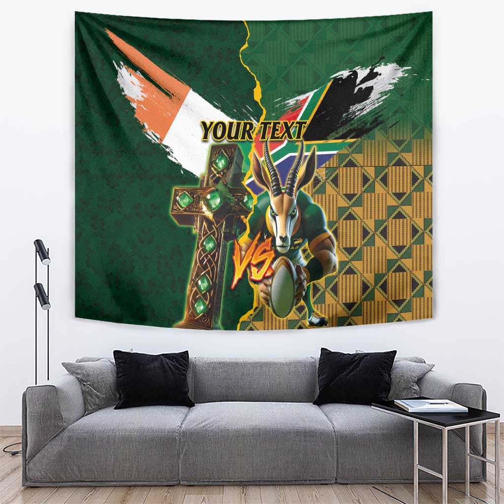 Personalized South Africa Versus Ireland Rugby Tapestry The Springbok Mascot and Celtic Cross Together