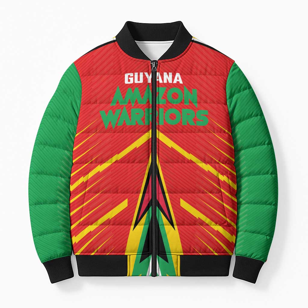 Custom Guyana Cricket Amazon Warriors Bomber Puffer Jacket Green Red Gold Glory - Wonder Print Shop