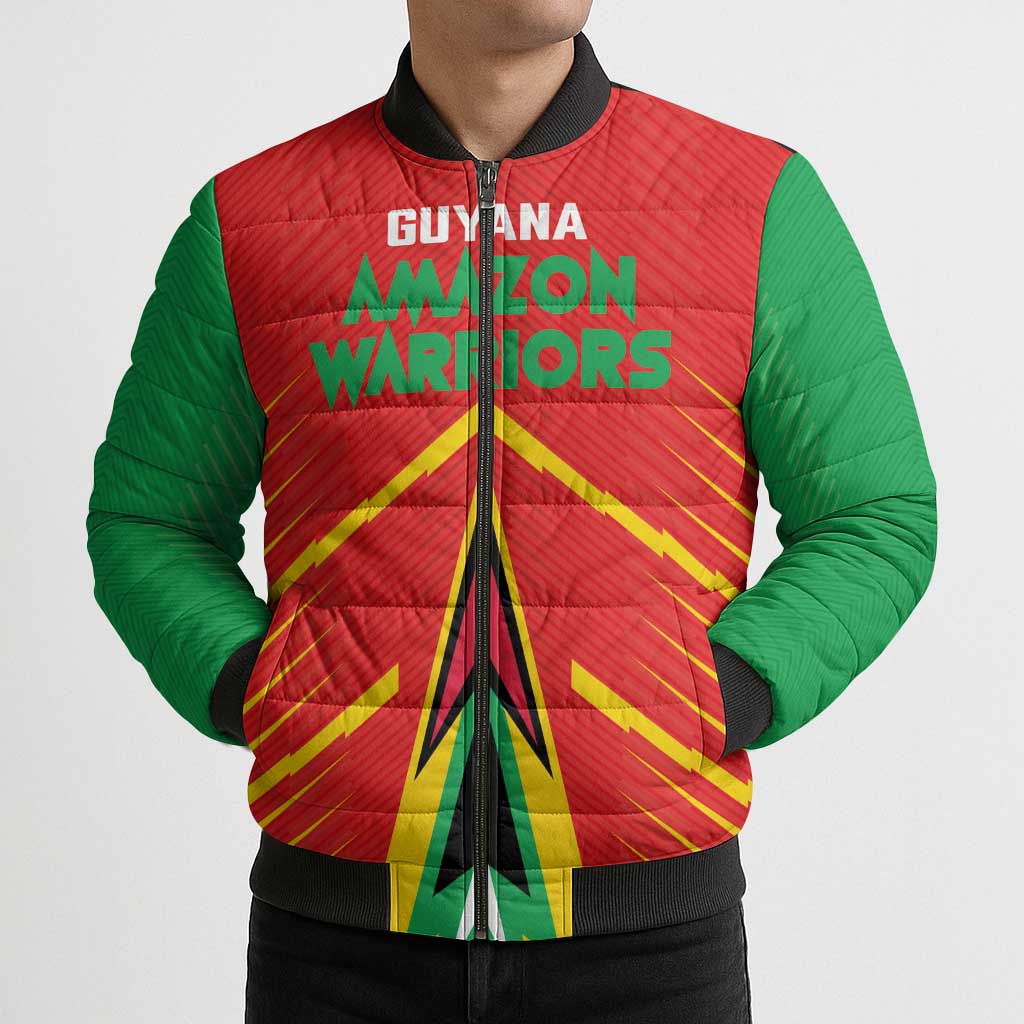 Custom Guyana Cricket Amazon Warriors Bomber Puffer Jacket Green Red Gold Glory - Wonder Print Shop