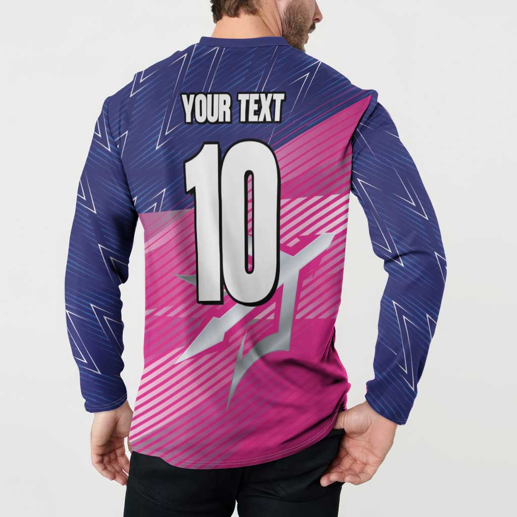 Custom Barbados Cricket Royals Button Sweatshirt Sporty Style with Trident Symbol - Wonder Print Shop