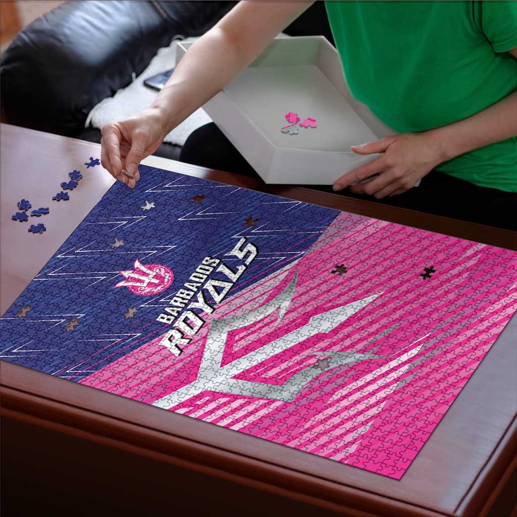 Barbados Royals jigsaw puzzle laid out on table with trident crest