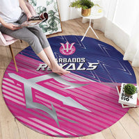Round cricket carpet featuring Barbados Royals trident emblem, pink and blue sporty design