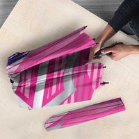 Barbados Royals umbrella fabric with pink stripes and central trident logo