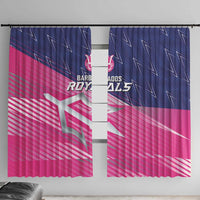 Pink and navy cricket-themed window curtain set with Royals logo and trident symbol