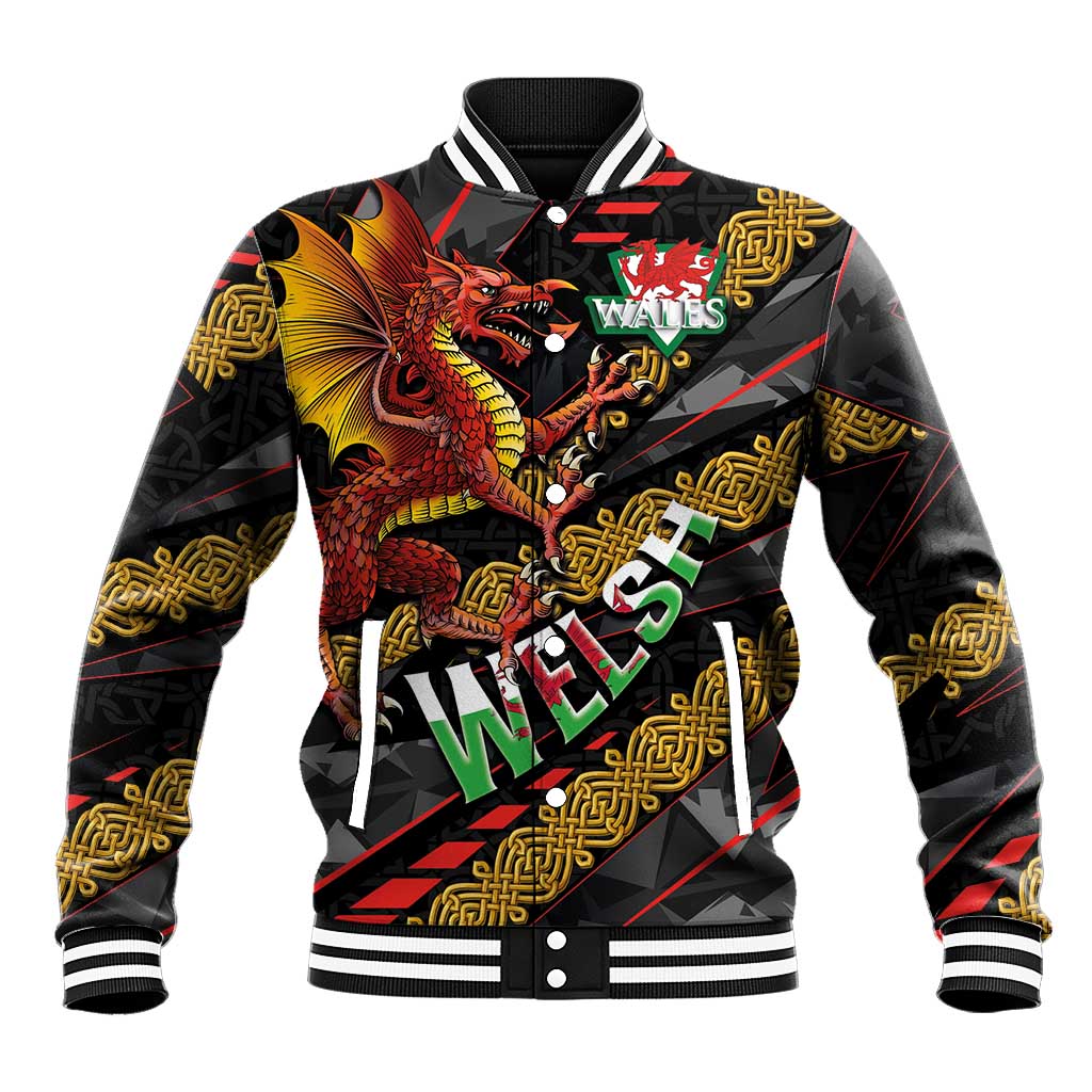 Welsh Celtic Baseball Jacket Wales Y Ddraig Goch with Celtic Knot Sporty - Wonder Print Shop