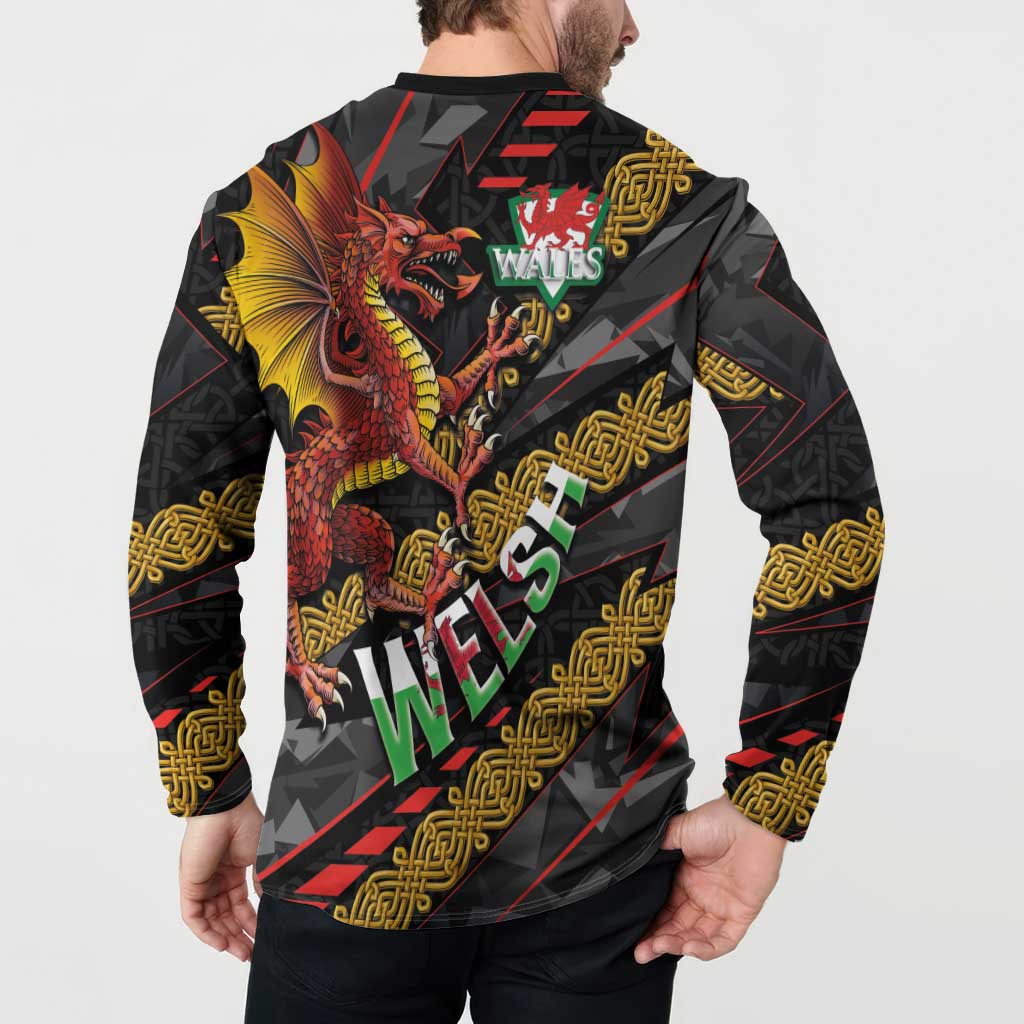 Welsh Celtic Button Sweatshirt Wales Y Ddraig Goch with Celtic Knot Sporty - Wonder Print Shop