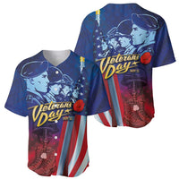 Blue baseball jersey set: front and back with patriotic flag and Veterans Day graphics