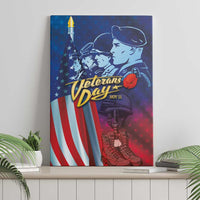 Tall Veterans Day canvas wall art showing soldier figure, flag stripes, stars, and “Nov 11” text.