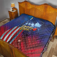 Blue and red Veterans Day military honor quilt with soldier and US flag graphic