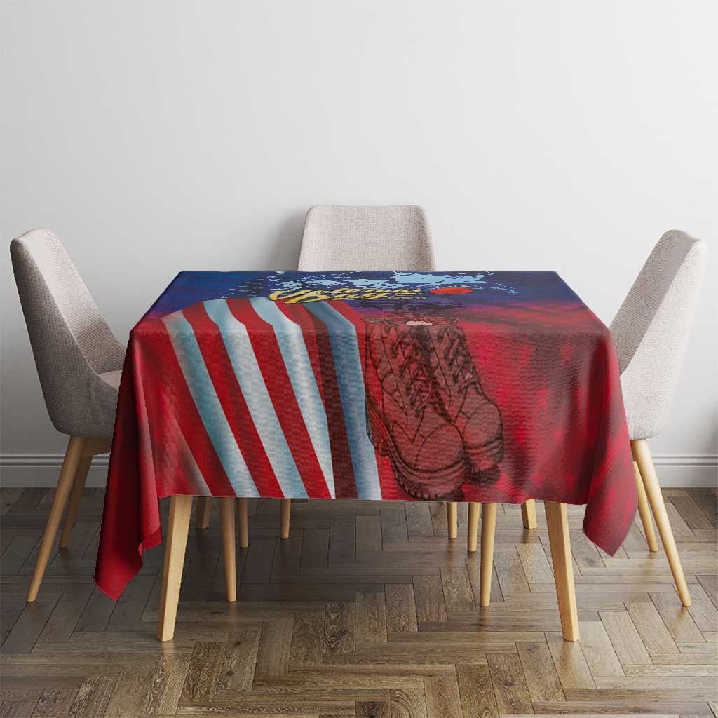 Square patriotic tablecloth with red, blue, and white stripes and starry backdrop